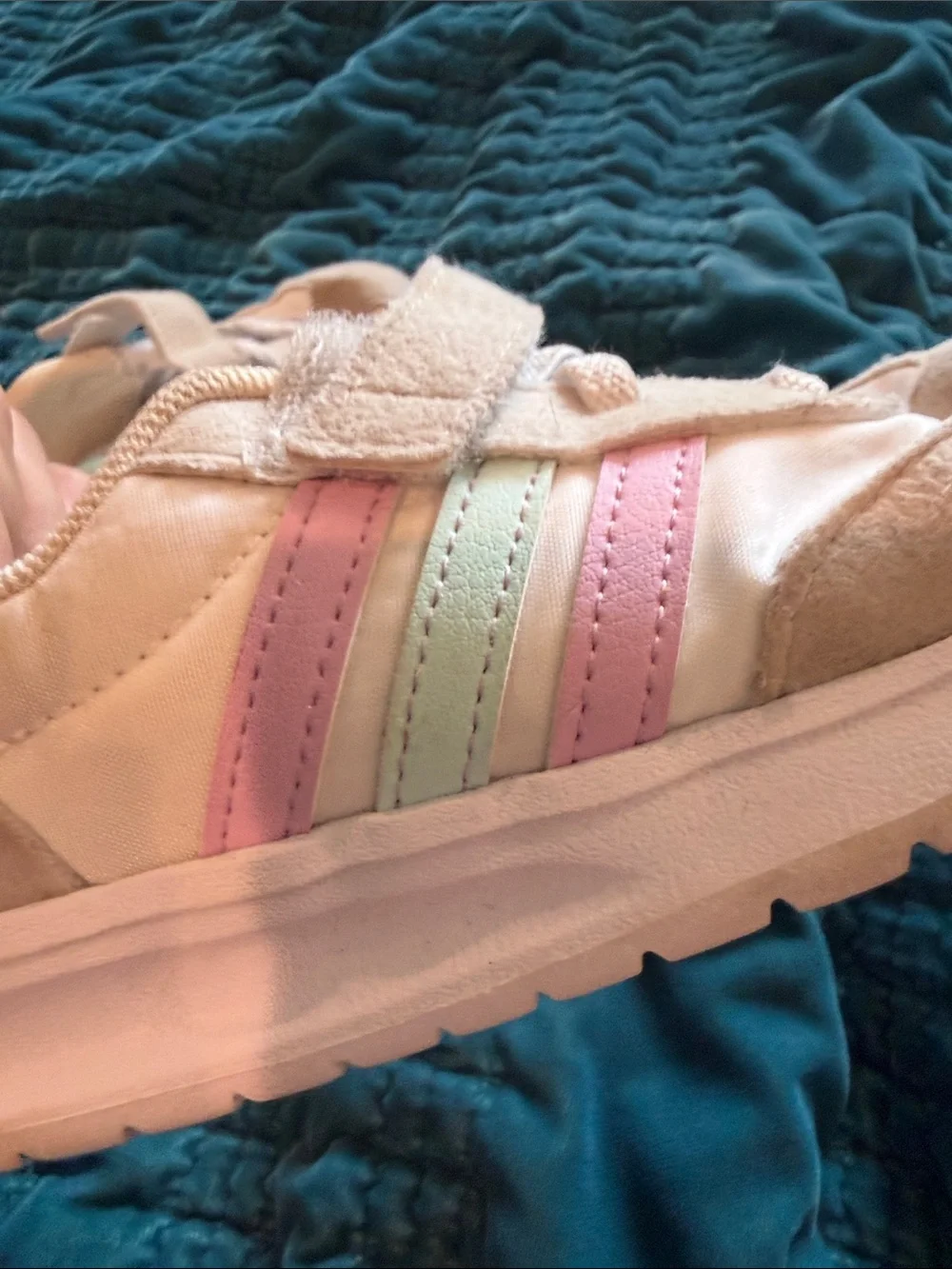 adidas Kids White Sneakers with Pink & Mint Accents